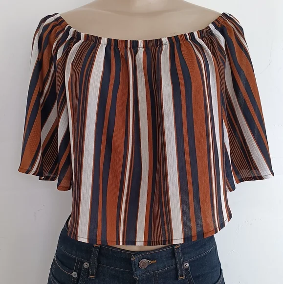 Fashion Nova Off-Shoulder Striped Crop Top - Picture 2 of 7